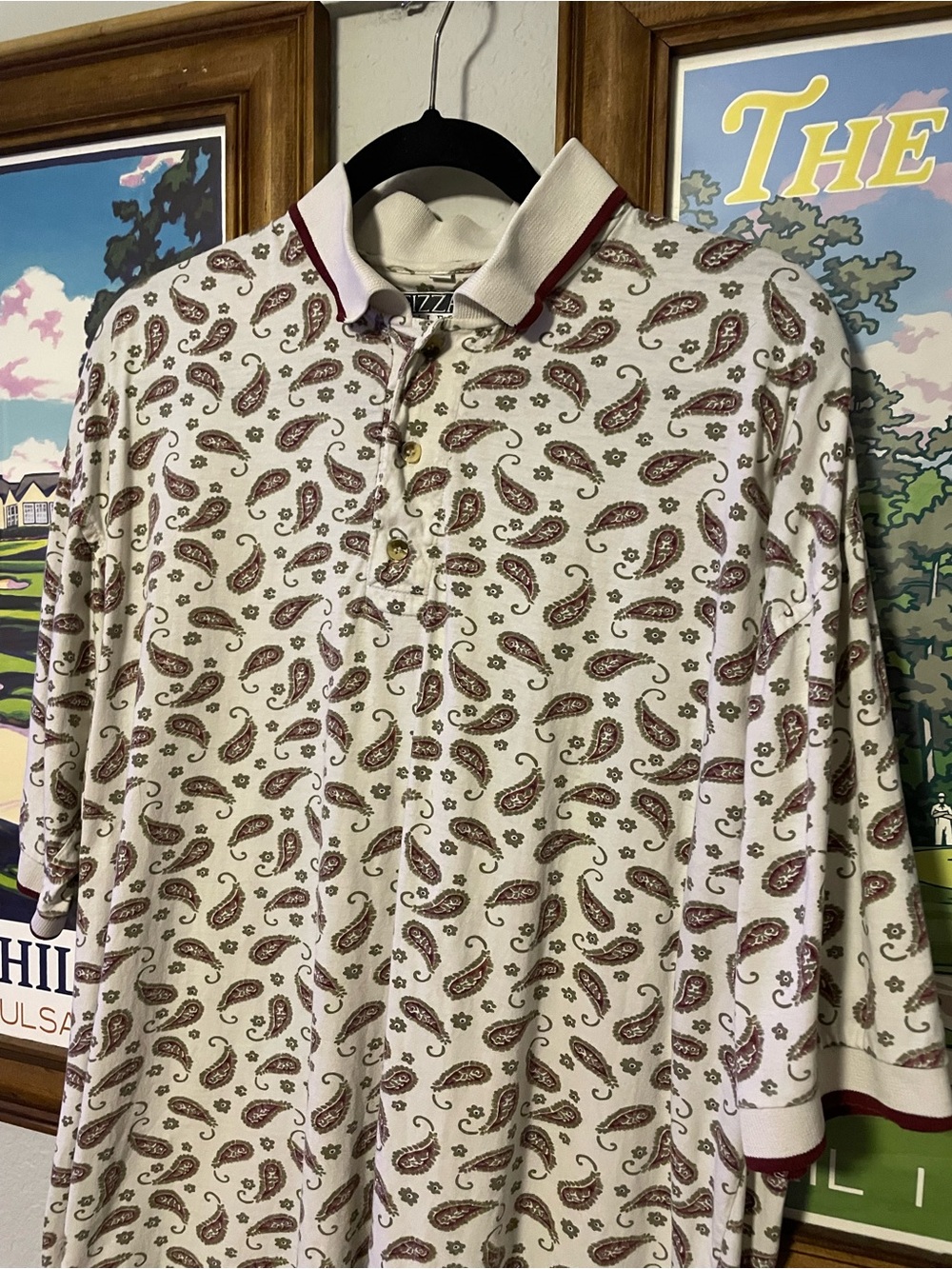 Vintage Fizzaro Collection Paisley Golf Polo Shirt XL Cream 90s Country Club